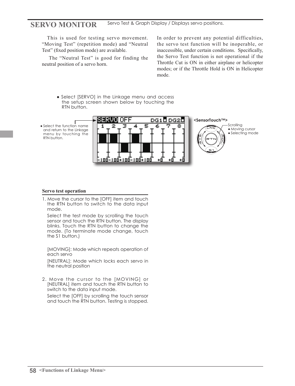 Servo monitor | Futaba 8FGAS, 8FGHS 2.4GHz User Manual | Page 58 / 139