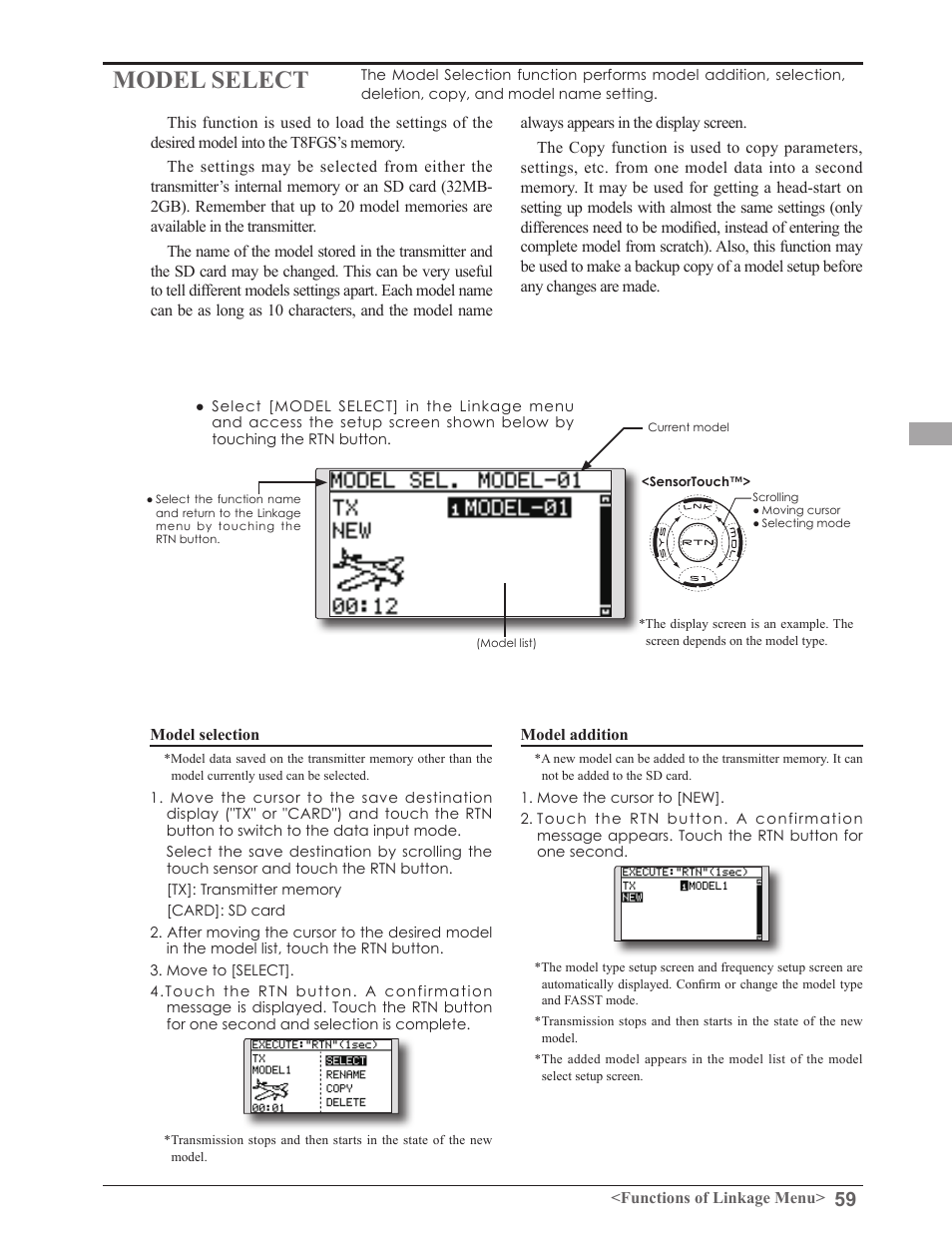 Model select | Futaba 8FGAS, 8FGHS 2.4GHz User Manual | Page 59 / 139