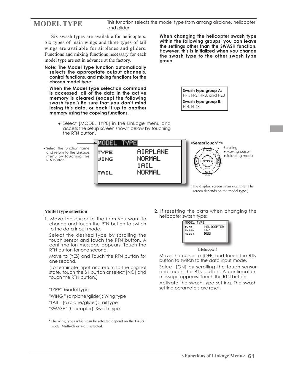 Model type | Futaba 8FGAS, 8FGHS 2.4GHz User Manual | Page 61 / 139