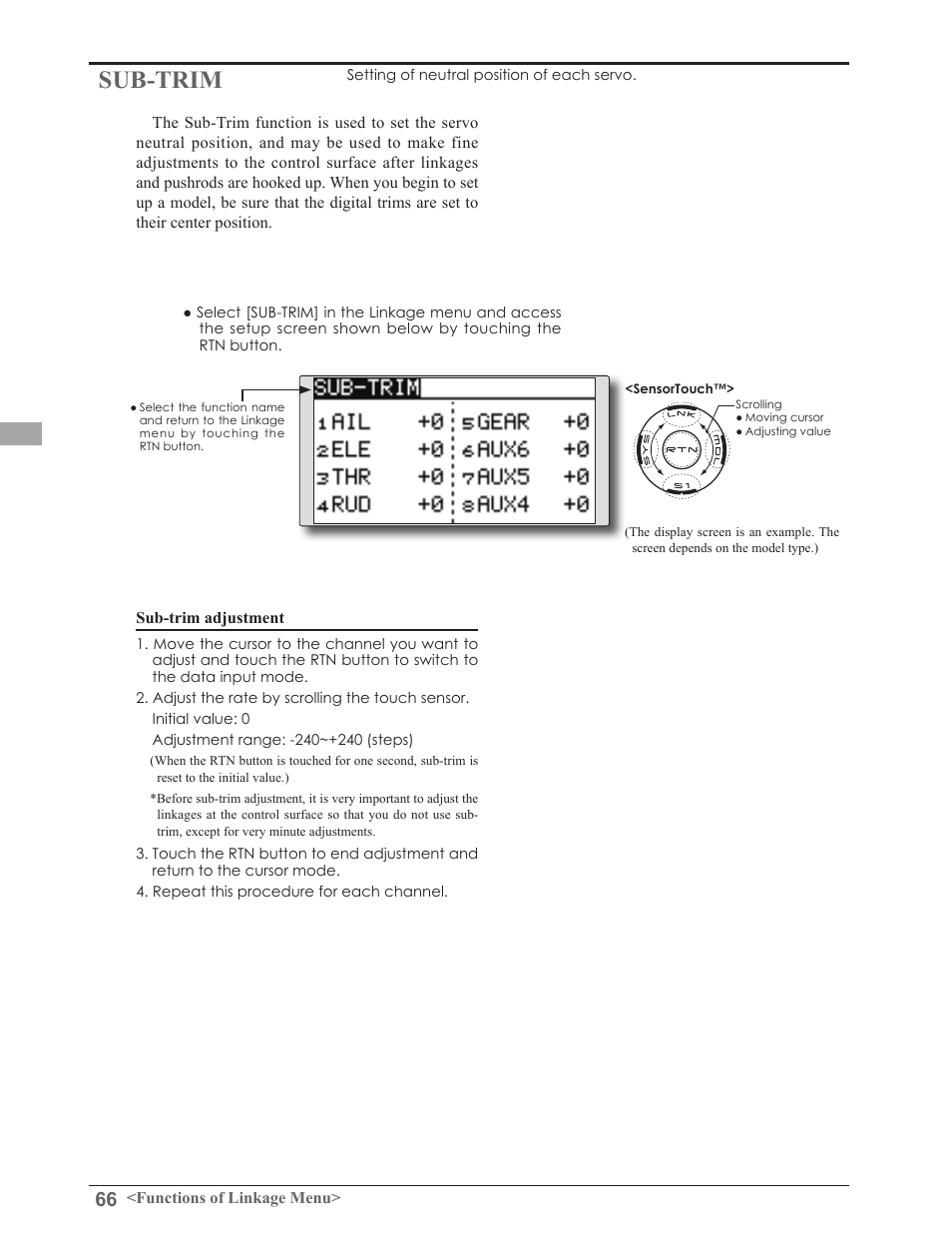 Sub-trim | Futaba 8FGAS, 8FGHS 2.4GHz User Manual | Page 66 / 139