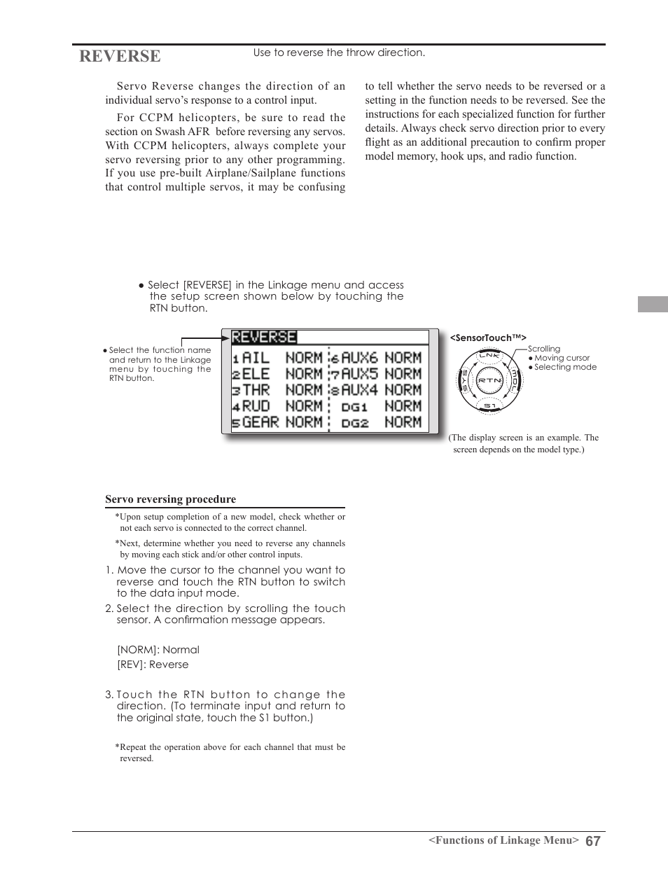 Reverse | Futaba 8FGAS, 8FGHS 2.4GHz User Manual | Page 67 / 139