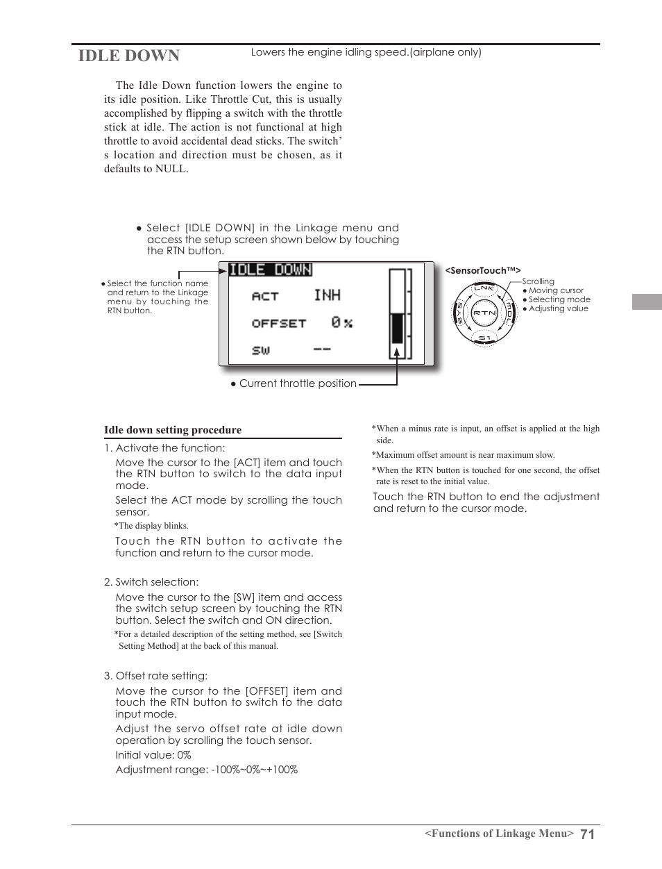 Idle down | Futaba 8FGAS, 8FGHS 2.4GHz User Manual | Page 71 / 139