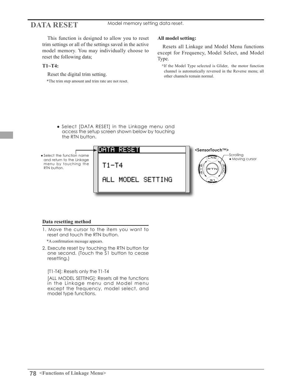 Data reset | Futaba 8FGAS, 8FGHS 2.4GHz User Manual | Page 78 / 139