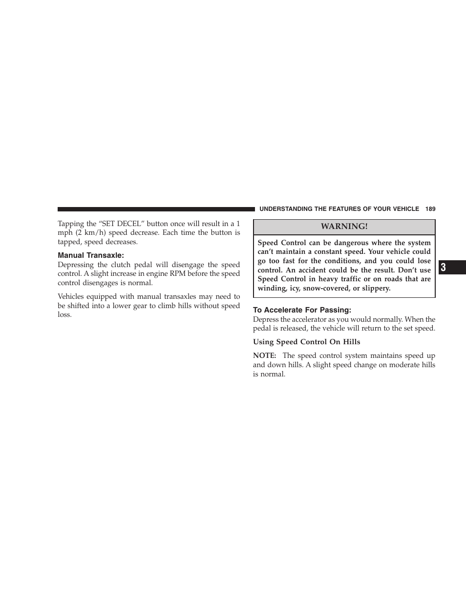 Manual transaxle, To accelerate for passing | Chrysler 2007 PT Cruiser Convertible User Manual | Page 189 / 458