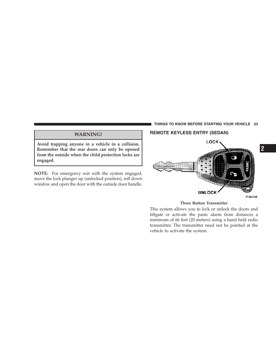 Remote keyless entry (sedan) | Chrysler 2007 PT Cruiser Convertible User Manual | Page 23 / 458