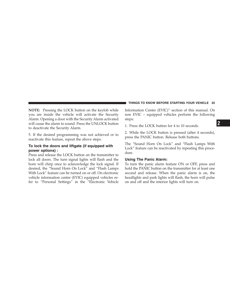 To lock the doors and liftgate, If equipped with power options), Using the panic alarm | Chrysler 2007 PT Cruiser Convertible User Manual | Page 25 / 458