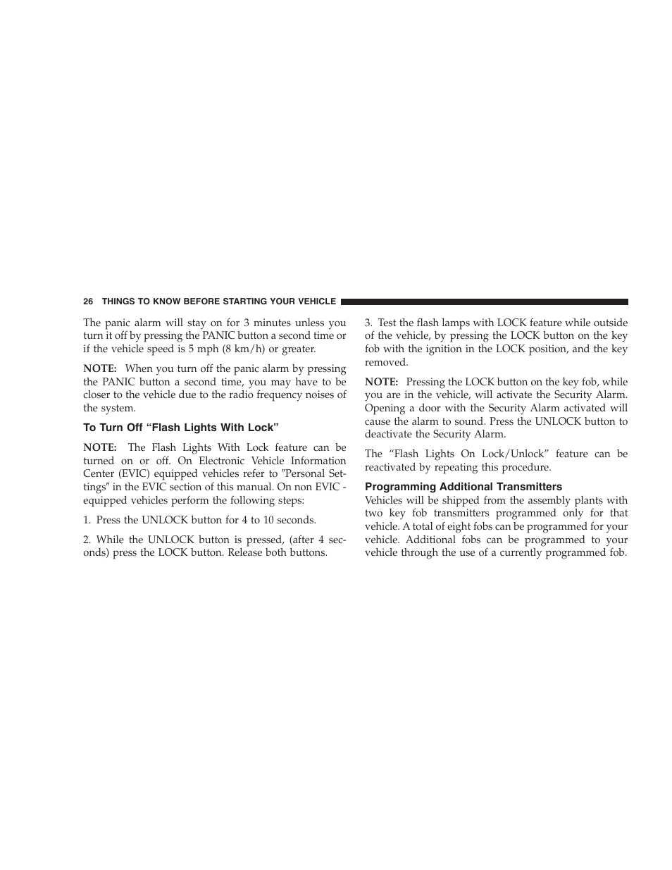 To turn off “flash lights with lock, Programming additional transmitters | Chrysler 2007 PT Cruiser Convertible User Manual | Page 26 / 458