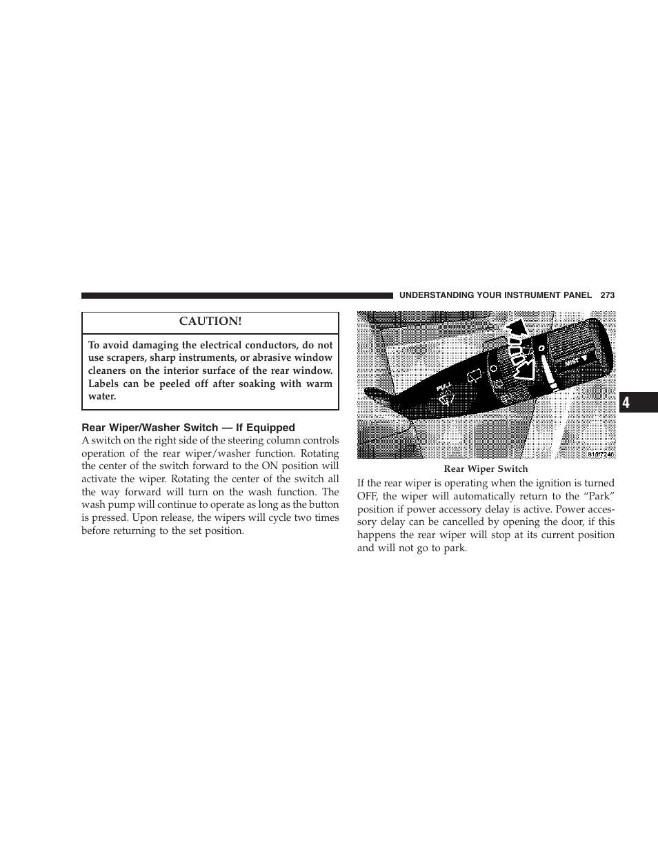 Rear wiper/washer switch — if equipped | Chrysler 2007 PT Cruiser Convertible User Manual | Page 273 / 458