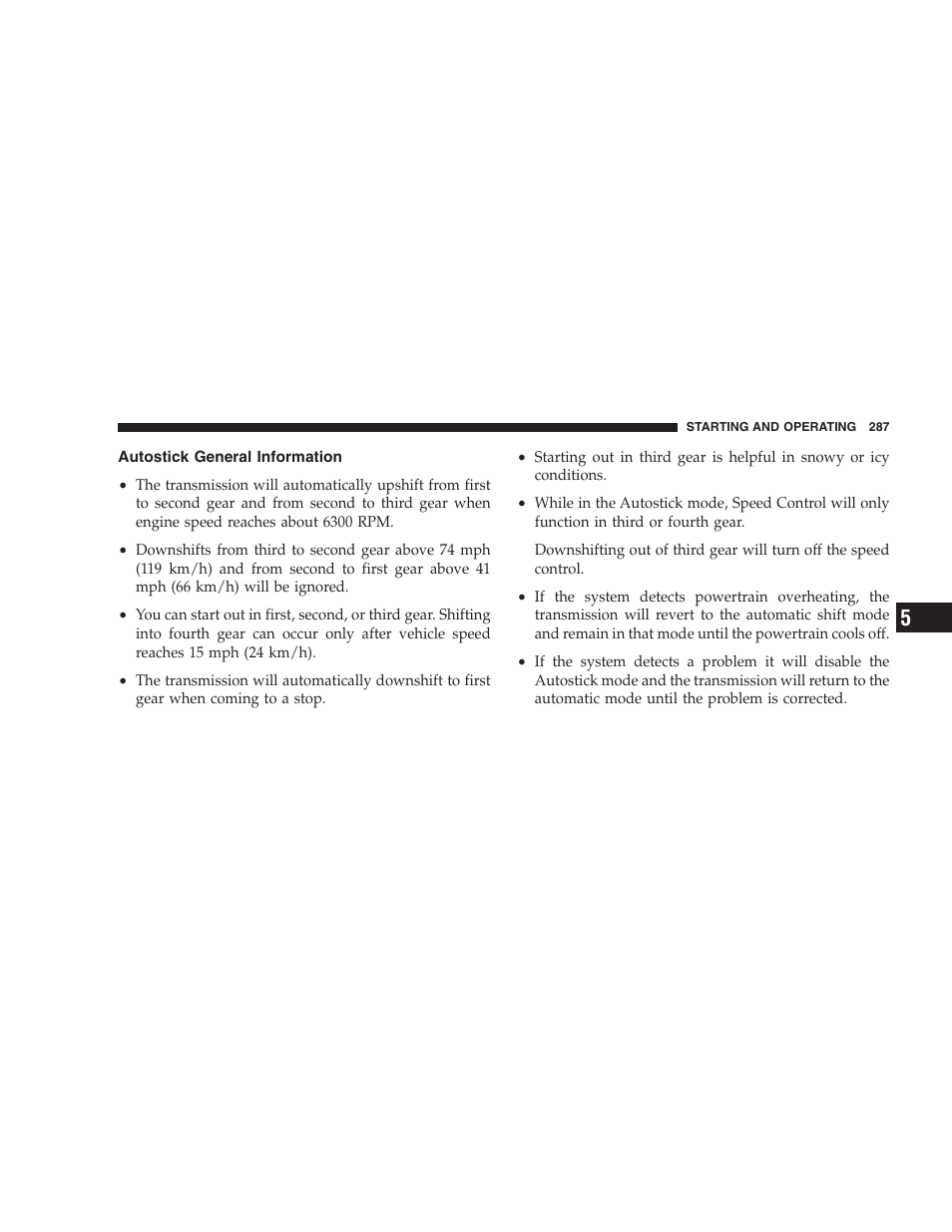 Autostick general information | Chrysler 2007 PT Cruiser Convertible User Manual | Page 287 / 458