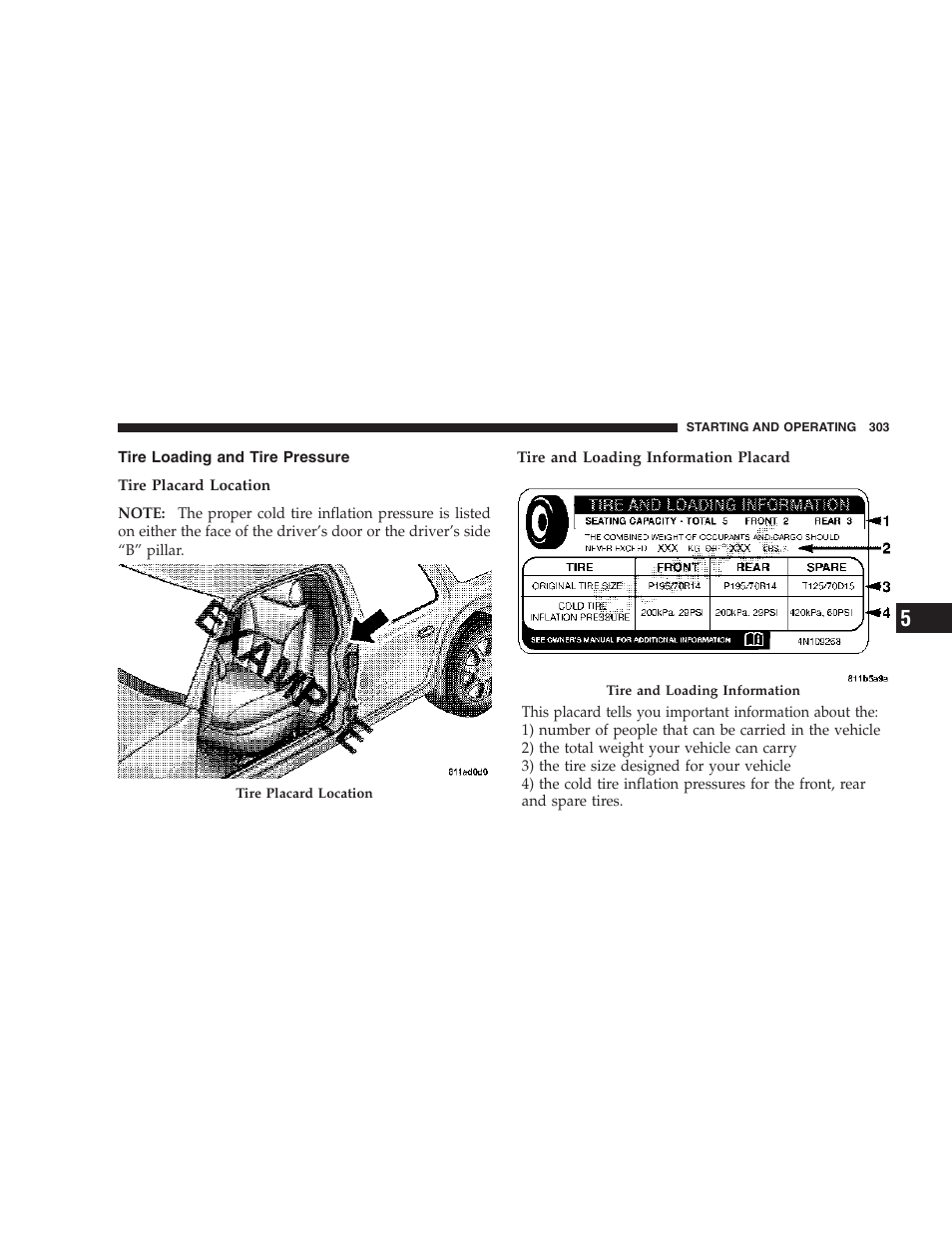 Tire loading and tire pressure | Chrysler 2007 PT Cruiser Convertible User Manual | Page 303 / 458