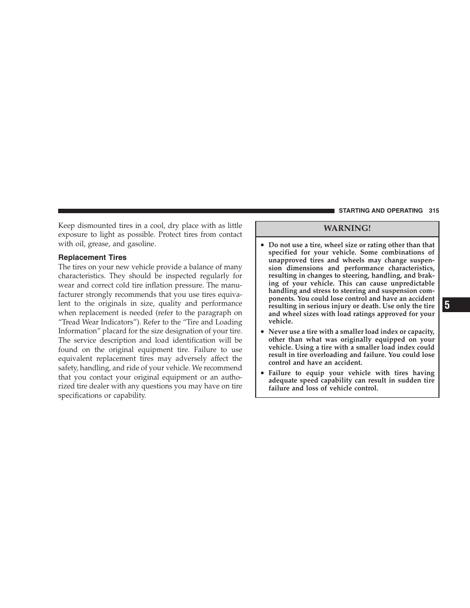 Replacement tires | Chrysler 2007 PT Cruiser Convertible User Manual | Page 315 / 458