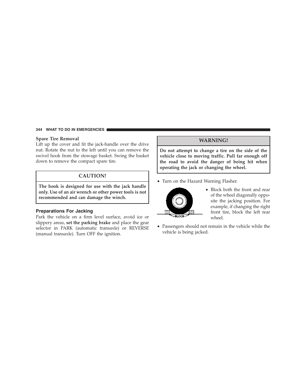 Preparations for jacking | Chrysler 2007 PT Cruiser Convertible User Manual | Page 344 / 458