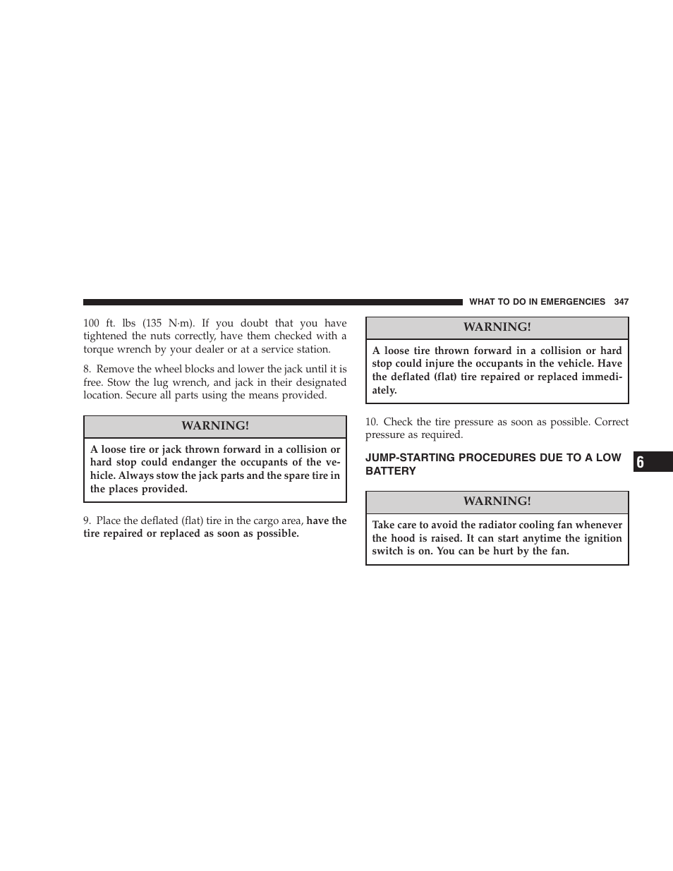 Jump-starting procedures due to a low, Battery | Chrysler 2007 PT Cruiser Convertible User Manual | Page 347 / 458