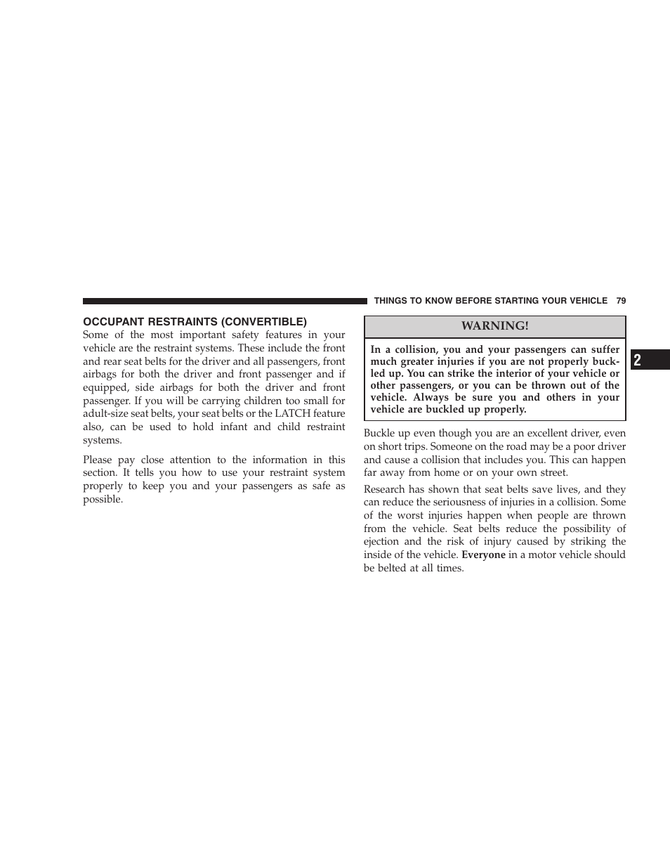 Occupant restraints (convertible) | Chrysler 2007 PT Cruiser Convertible User Manual | Page 79 / 458