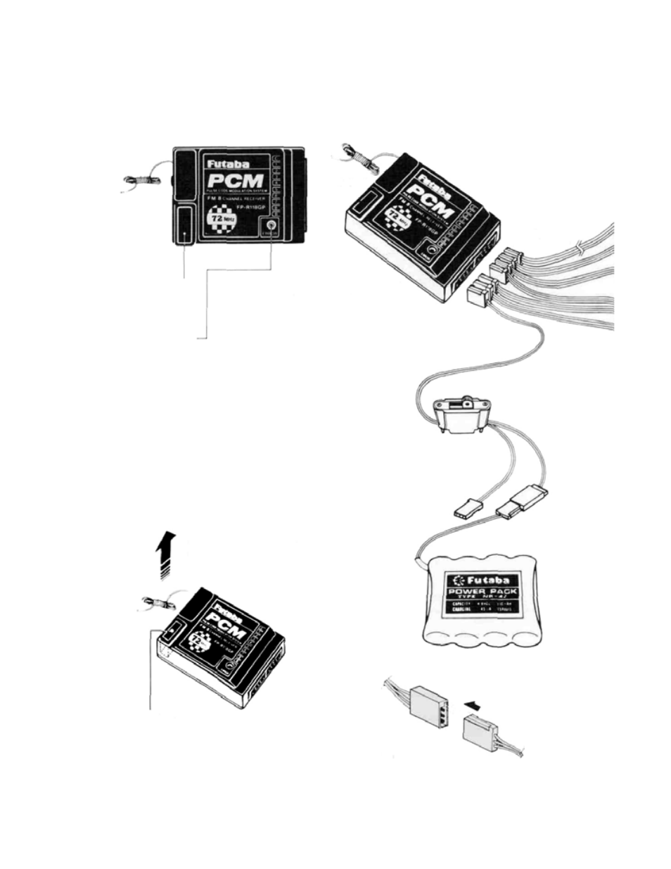 Receiver, servo switch, and battery connections, Pcm receiver fp-r118gp | Futaba 8SSHP User Manual | Page 24 / 36