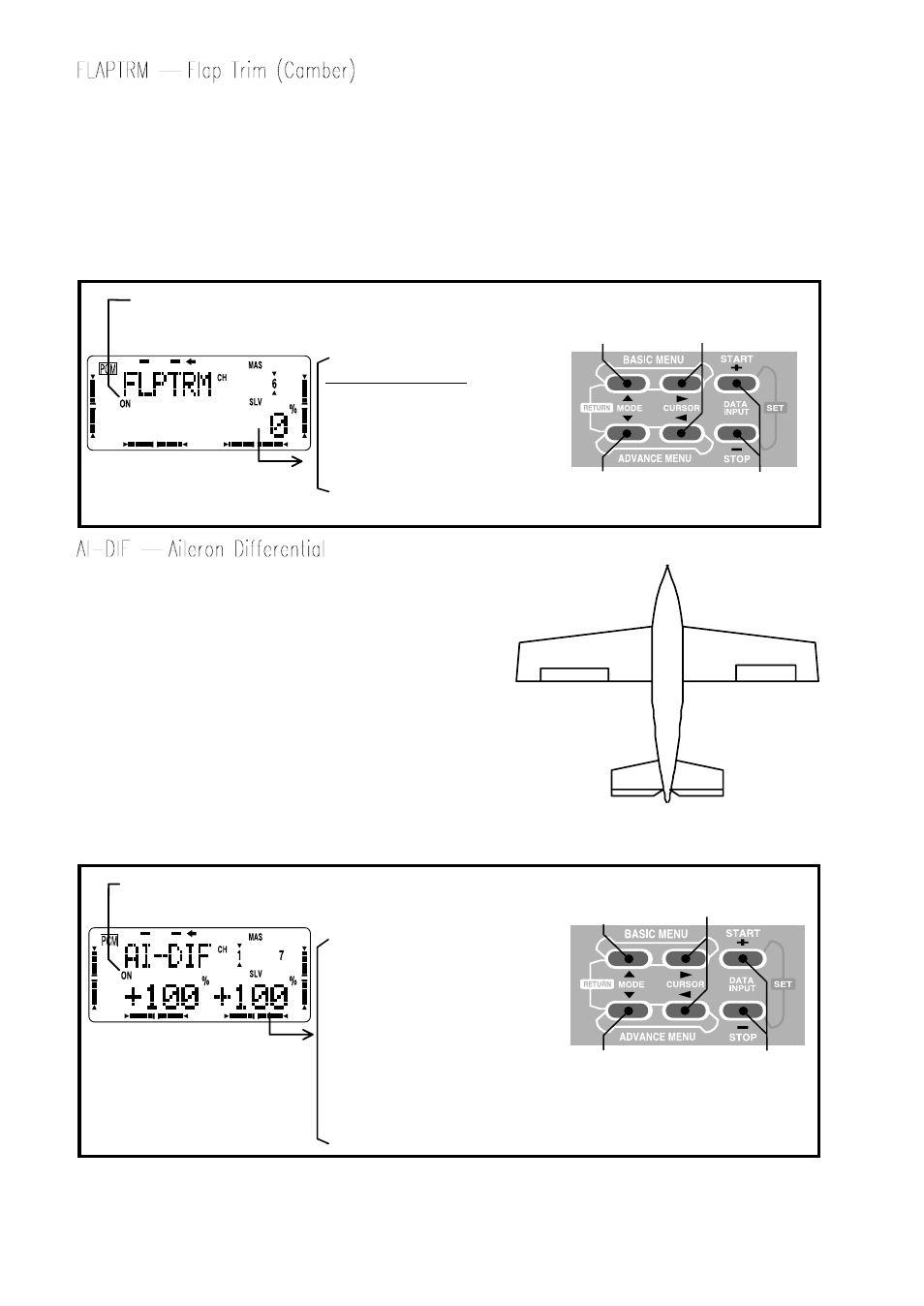Setting flap trim function, Setting up aileron differential in ai-dif | Futaba 8UHFS, 8UHPS User Manual | Page 50 / 105