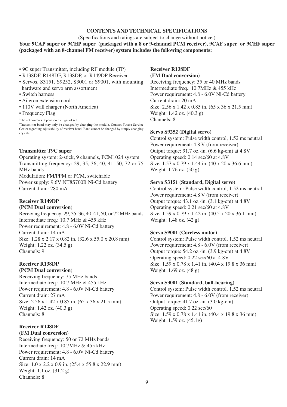 Futaba 9CPS User Manual | Page 9 / 109