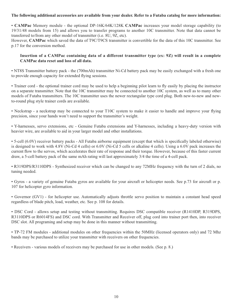 Futaba 10C 2.4GHz User Manual | Page 10 / 119