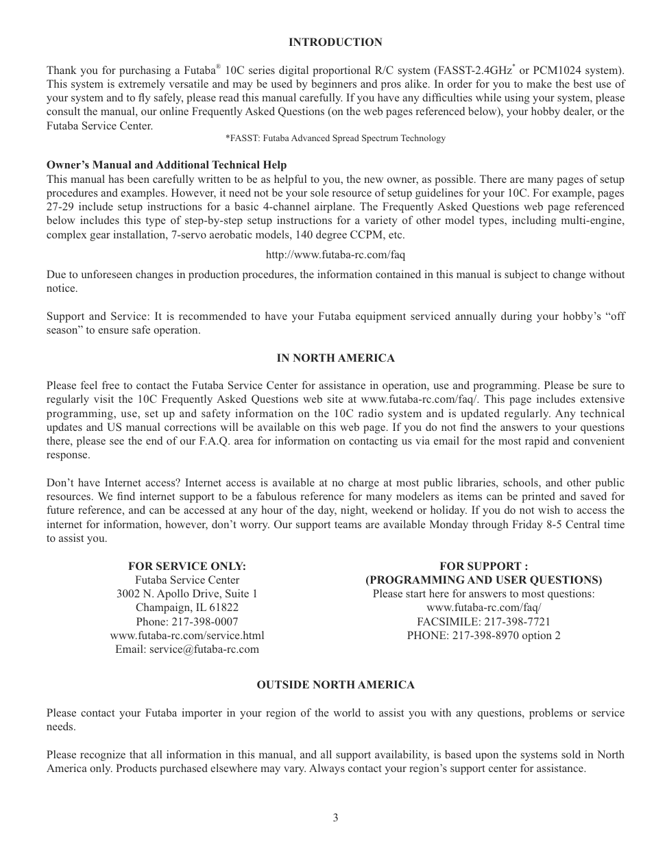 Futaba 10C 2.4GHz User Manual | Page 3 / 119