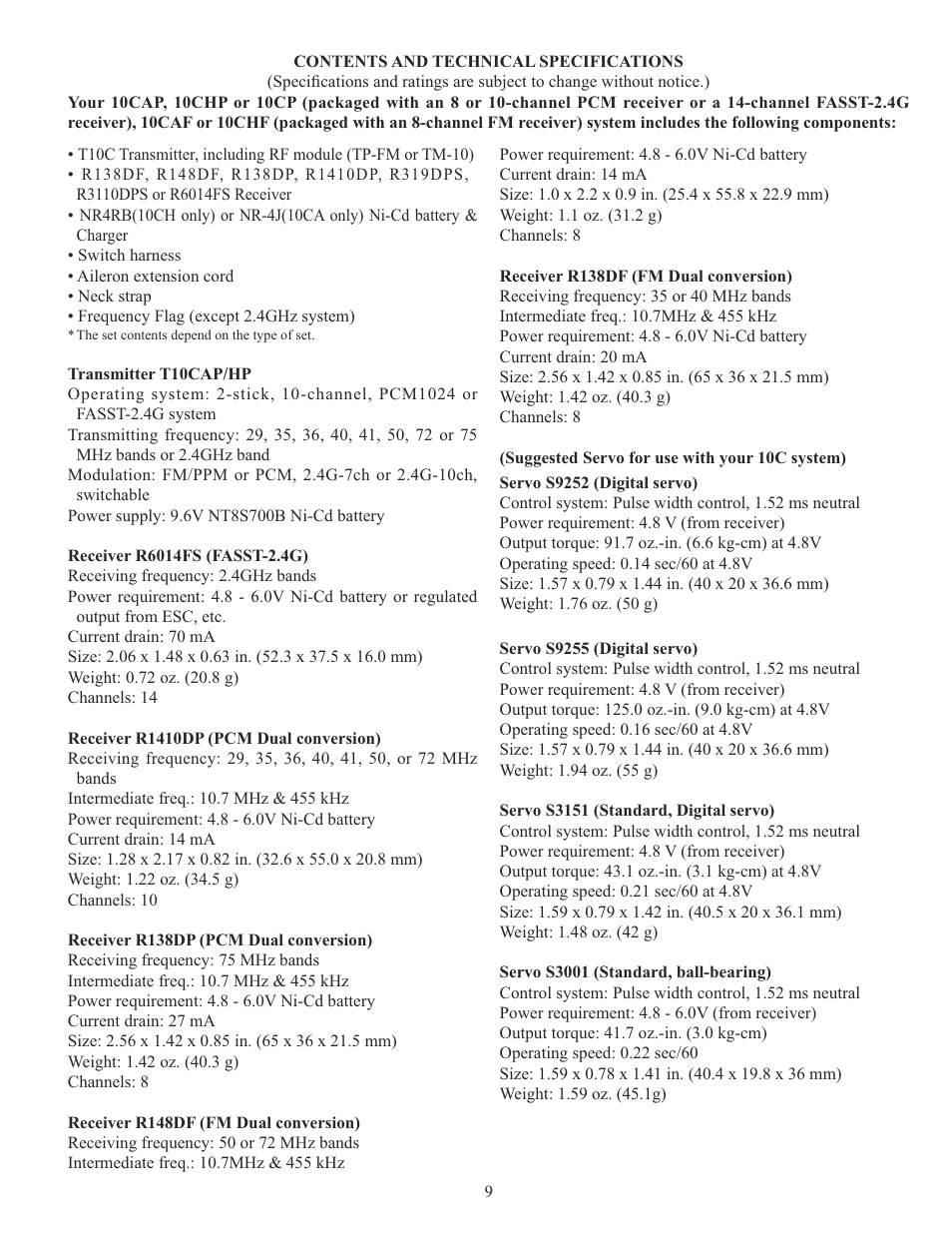 Futaba 10C 2.4GHz User Manual | Page 9 / 119