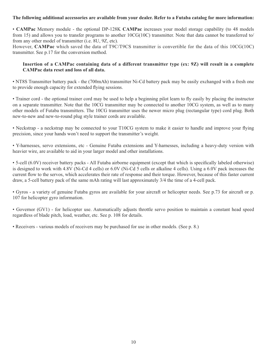 Futaba 10CG 2.4GHz User Manual | Page 10 / 119