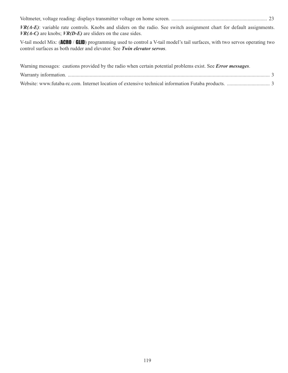 Futaba 10CG 2.4GHz User Manual | Page 119 / 119