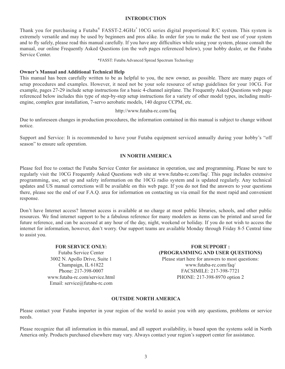 Futaba 10CG 2.4GHz User Manual | Page 3 / 119