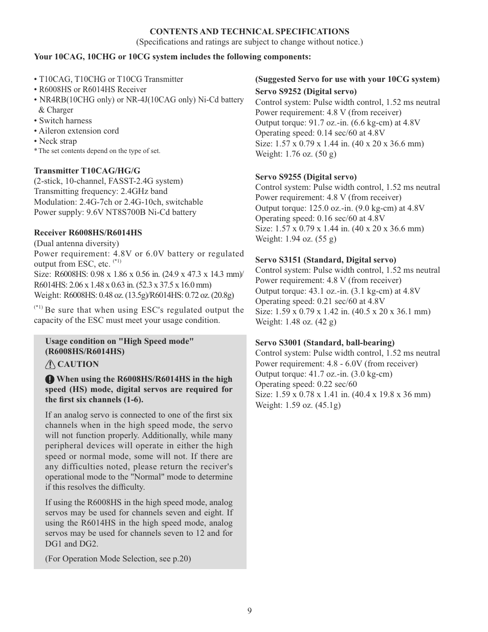 Futaba 10CG 2.4GHz User Manual | Page 9 / 119