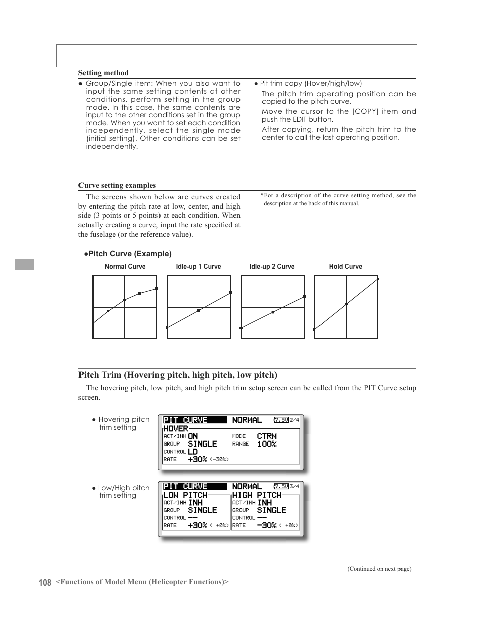 Pitch trim (hovering pitch, high pitch, low pitch) | Futaba 12FG User Manual | Page 108 / 127