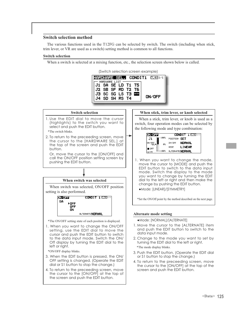 Switch selection method | Futaba 12FG User Manual | Page 125 / 127