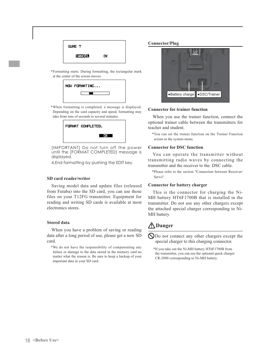 Danger | Futaba 12FG User Manual | Page 18 / 127