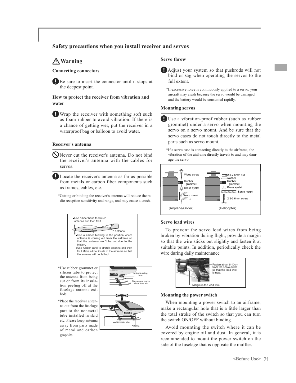 Warning | Futaba 12FG User Manual | Page 21 / 127