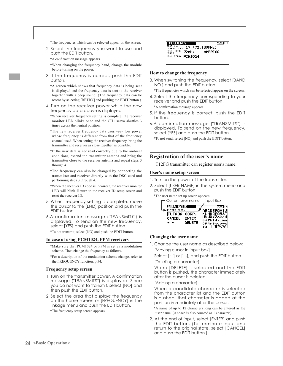 Registration of the user's name | Futaba 12FG User Manual | Page 24 / 127