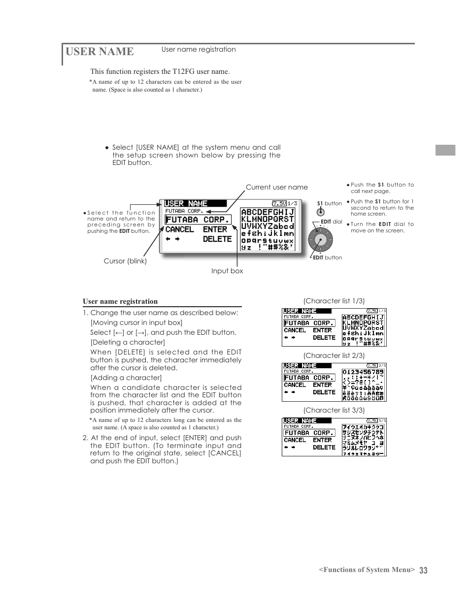User name | Futaba 12FG User Manual | Page 33 / 127