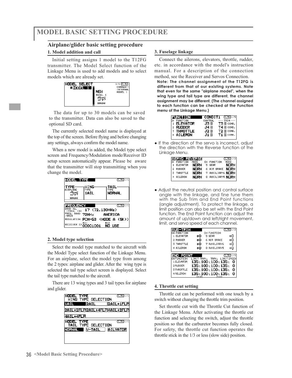 Model basic setting procedure | Futaba 12FG User Manual | Page 36 / 127
