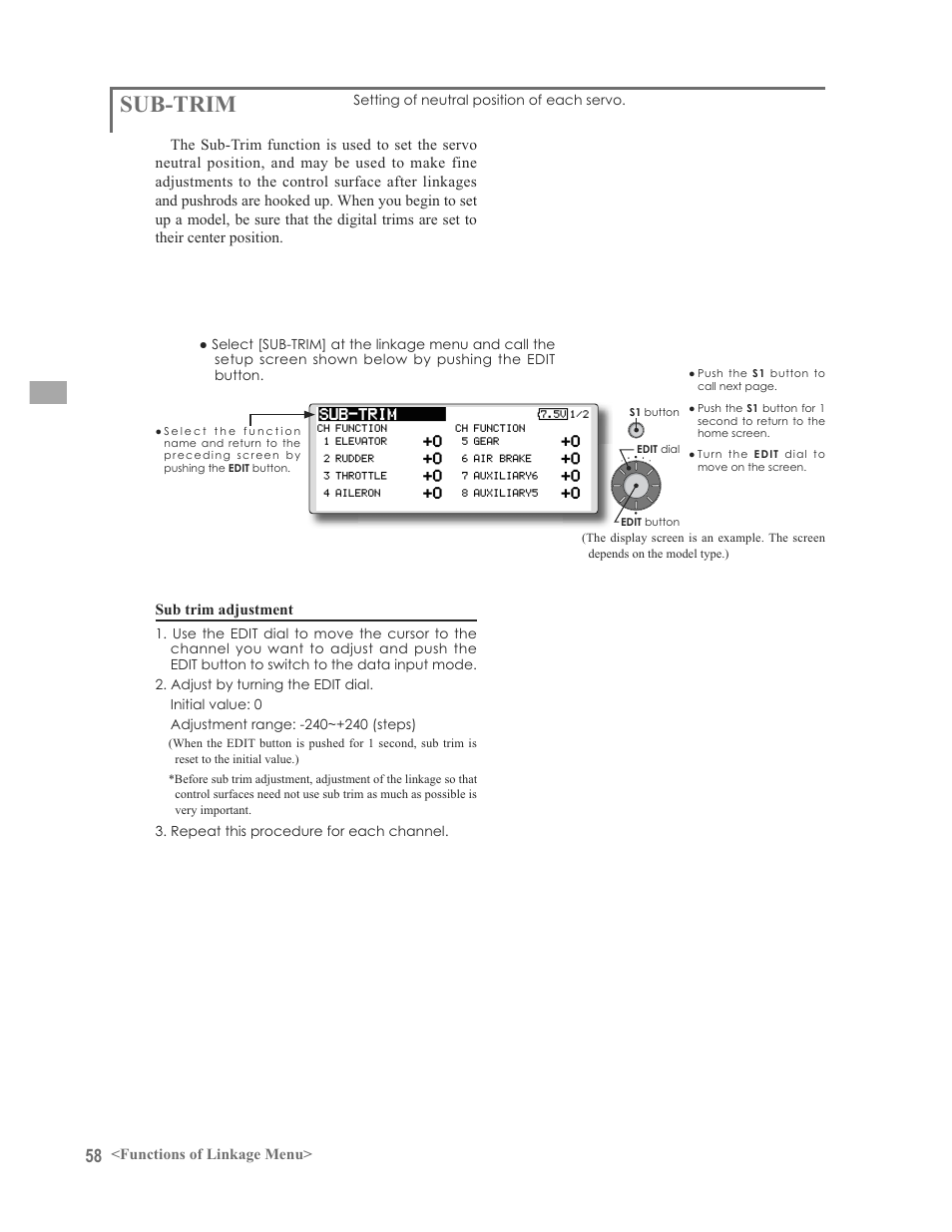 Sub-trim | Futaba 12FG User Manual | Page 58 / 127