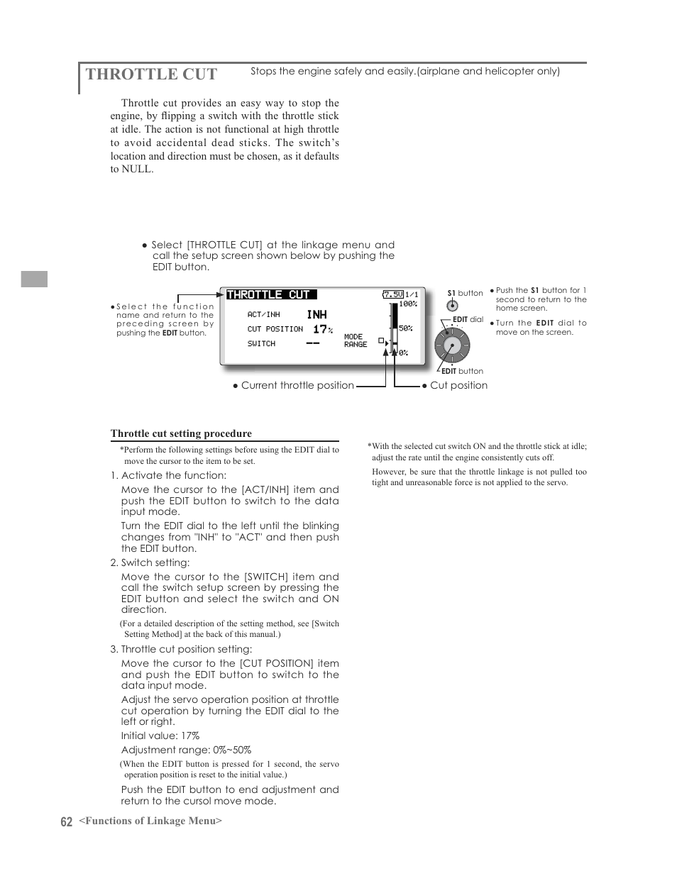 Throttle cut | Futaba 12FG User Manual | Page 62 / 127