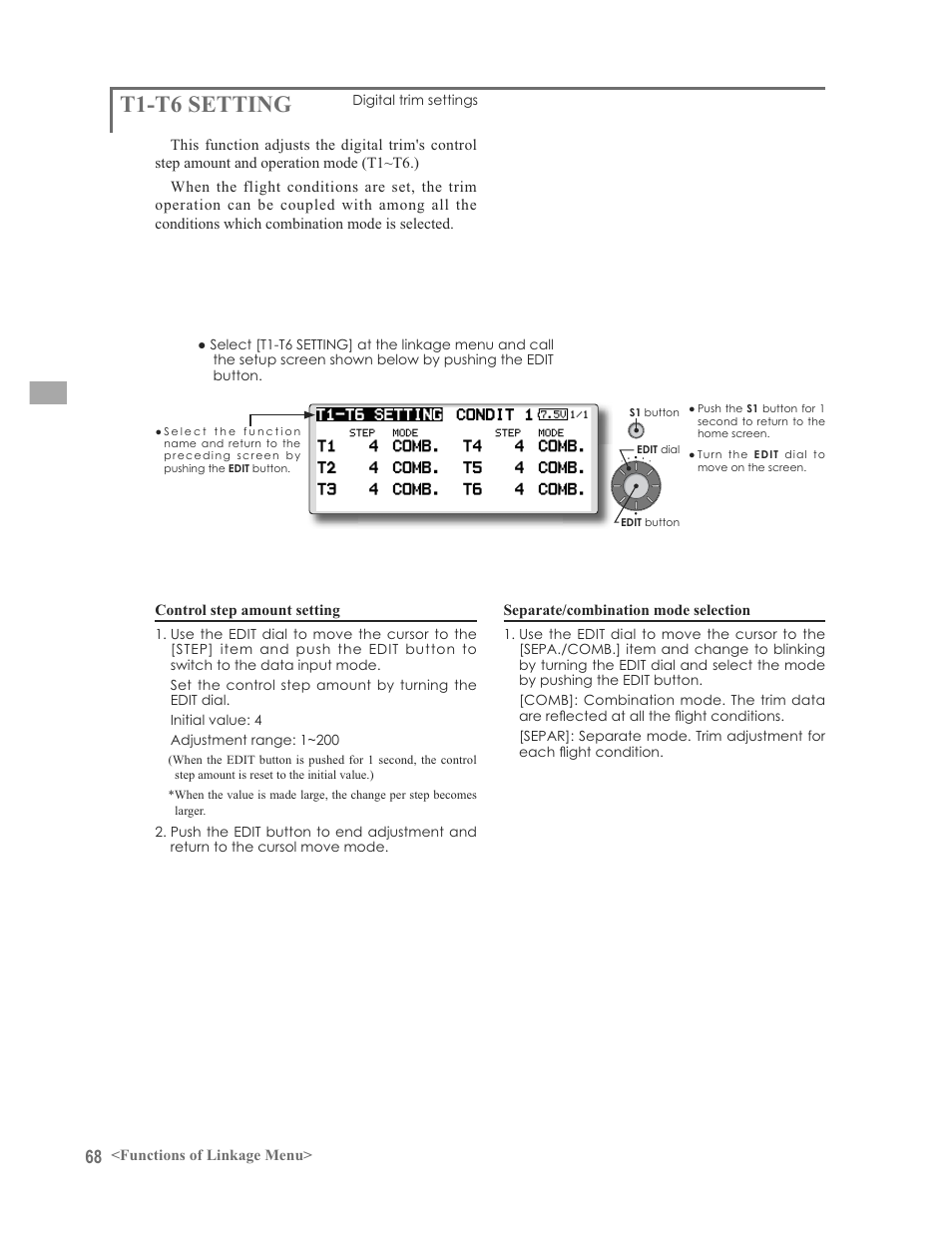 T1-t6 setting | Futaba 12FG User Manual | Page 68 / 127
