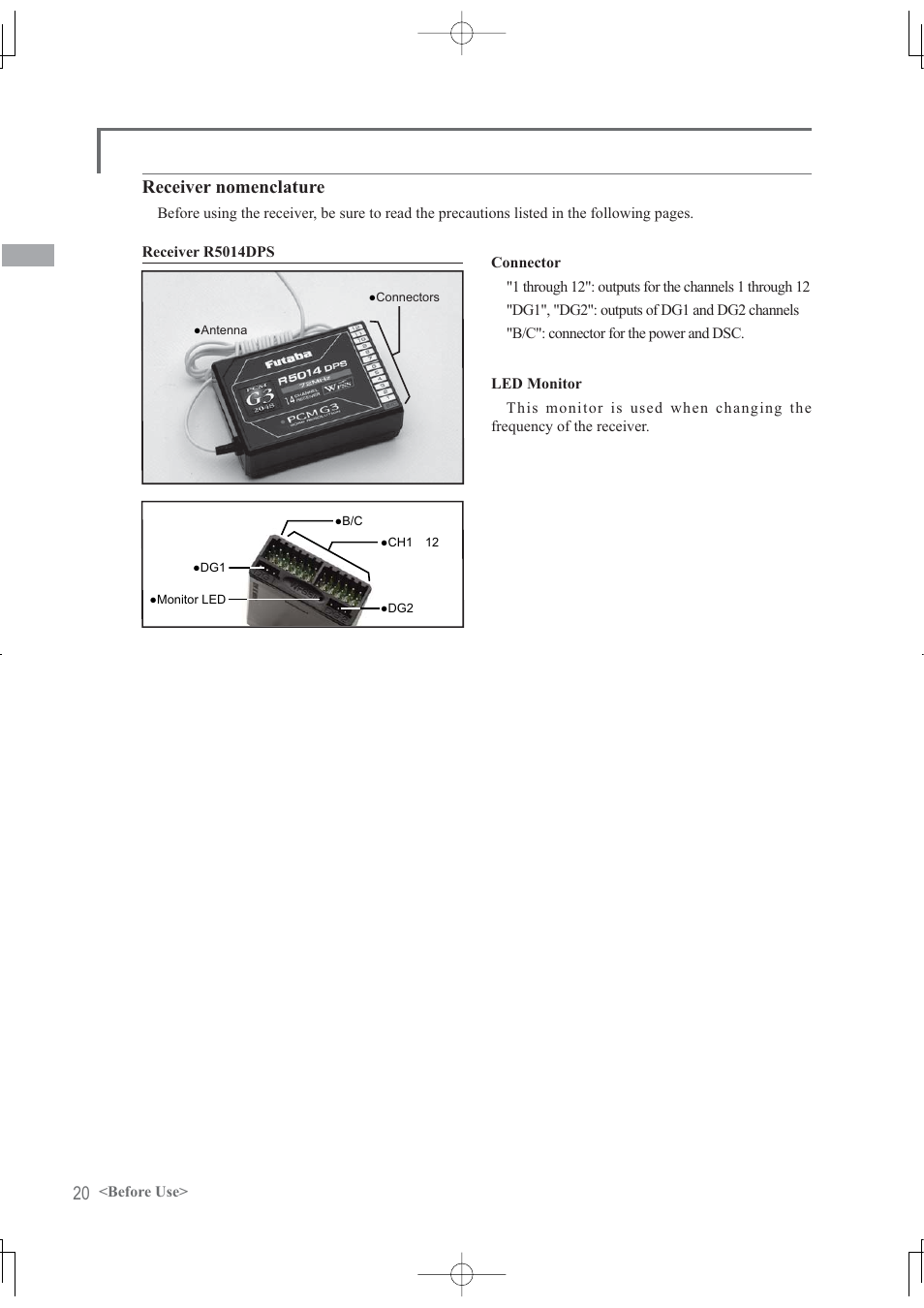 Receiver nomenclature | Futaba 12Z User Manual | Page 20 / 127