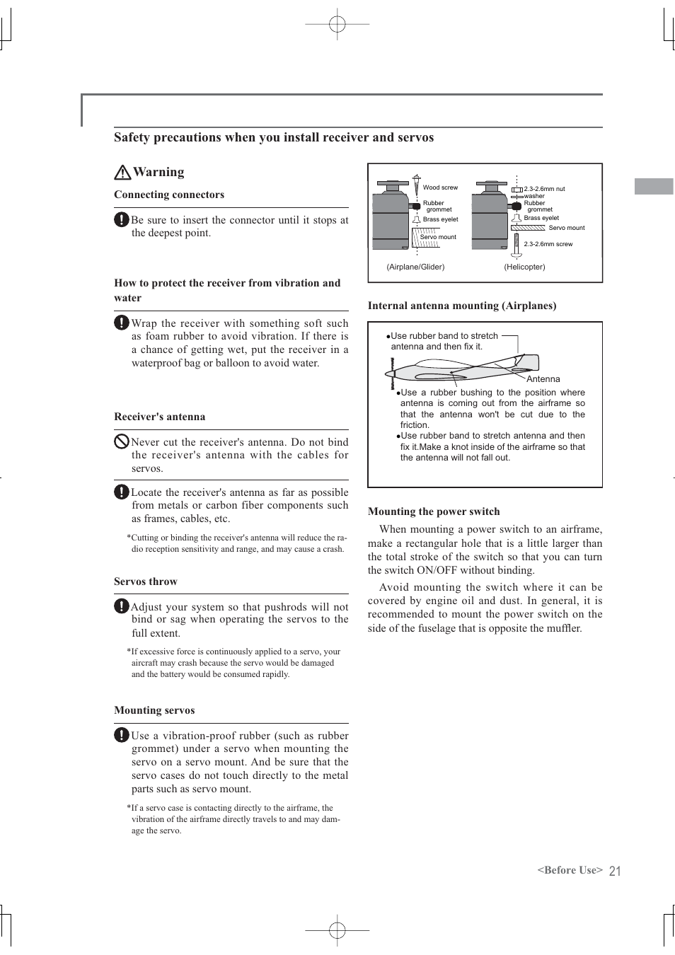 Warning | Futaba 12Z User Manual | Page 21 / 127