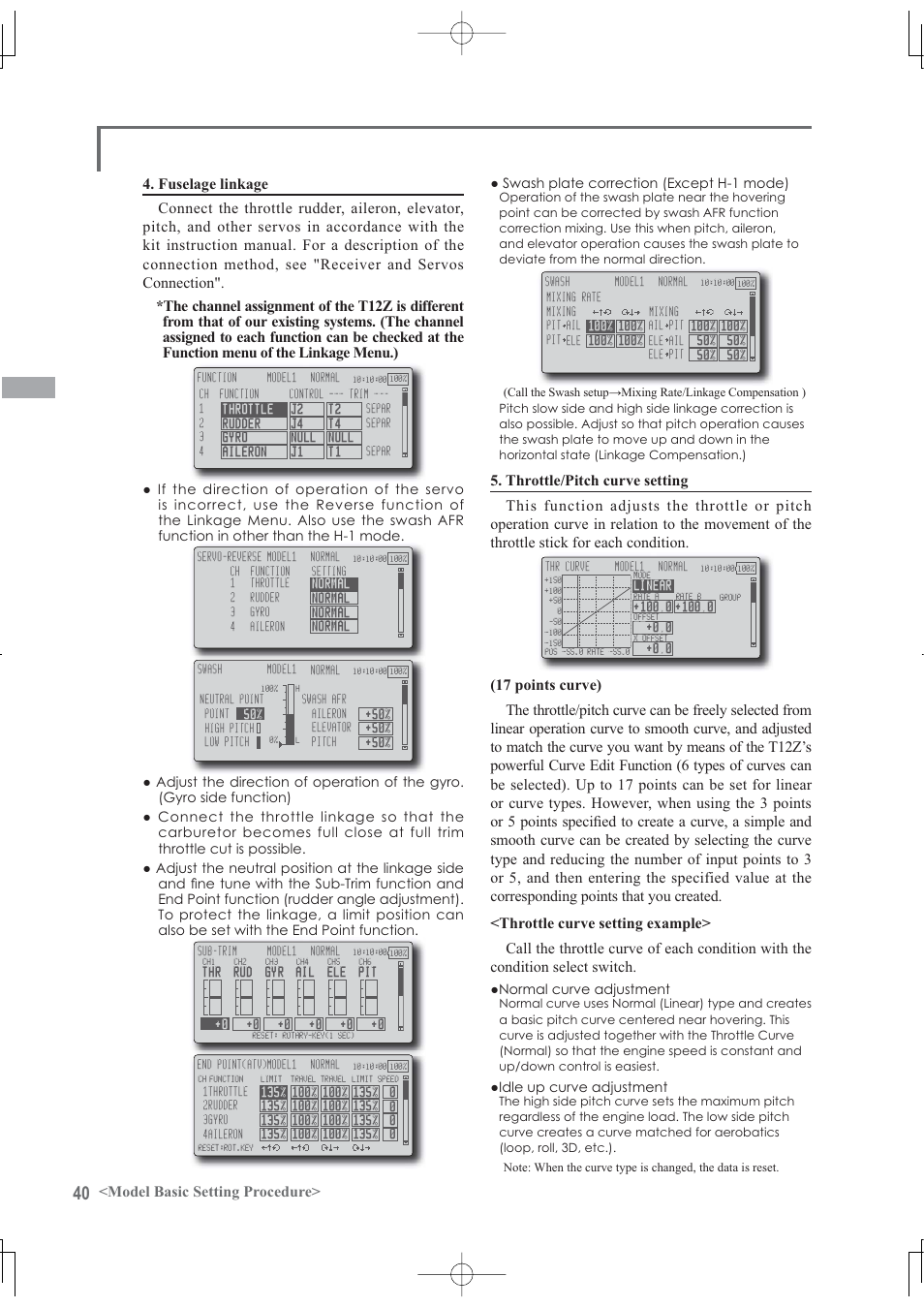 Model basic setting procedure, Ŏ6zdvksodwhfruuhfwlrq ([fhsw+prgh, Ŏ1rupdofxuyhdgmxvwphqw | Ŏ,gohxsfxuyhdgmxvwphqw | Futaba 12Z User Manual | Page 40 / 127