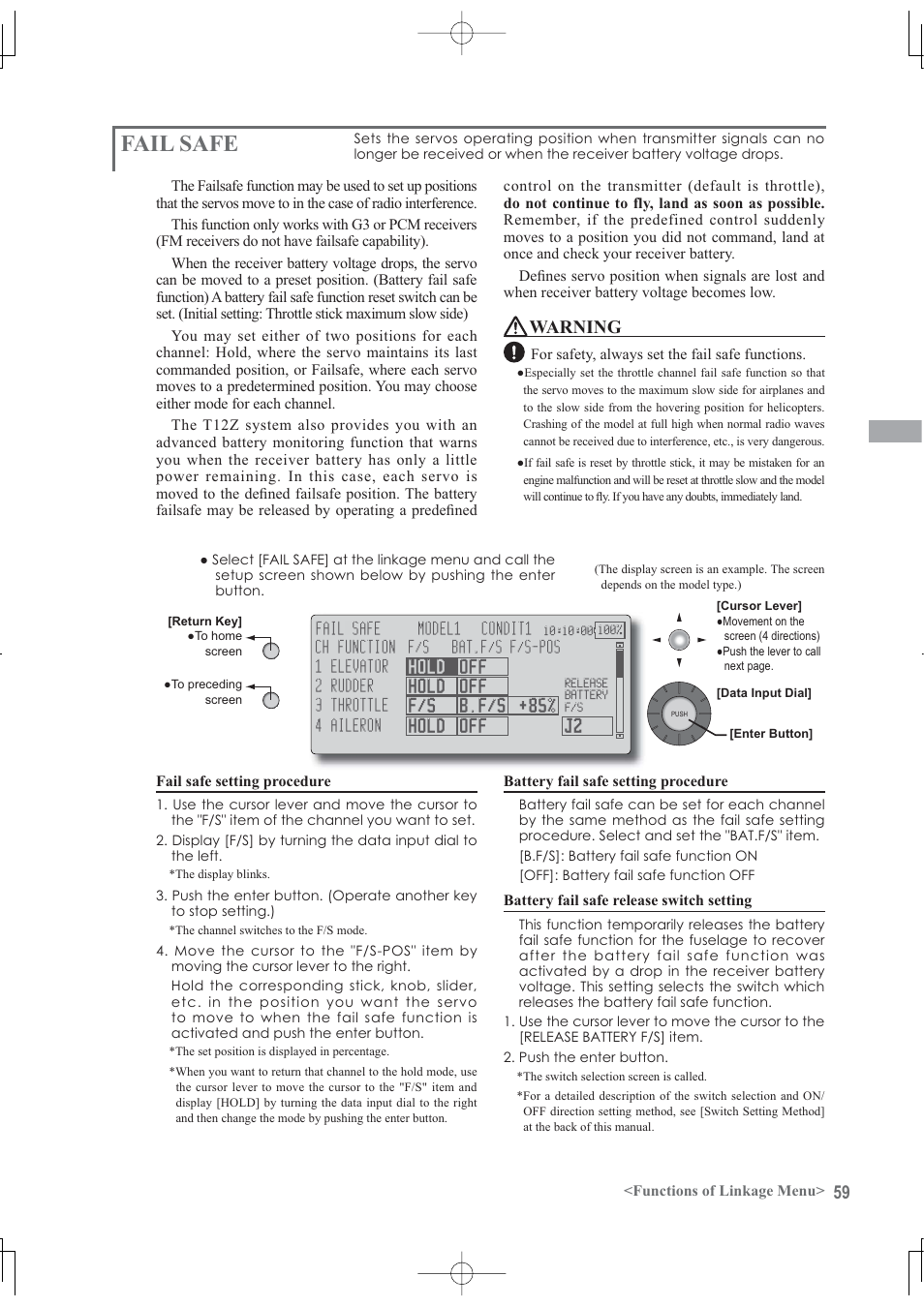 Fail safe, Warning | Futaba 12Z User Manual | Page 59 / 127