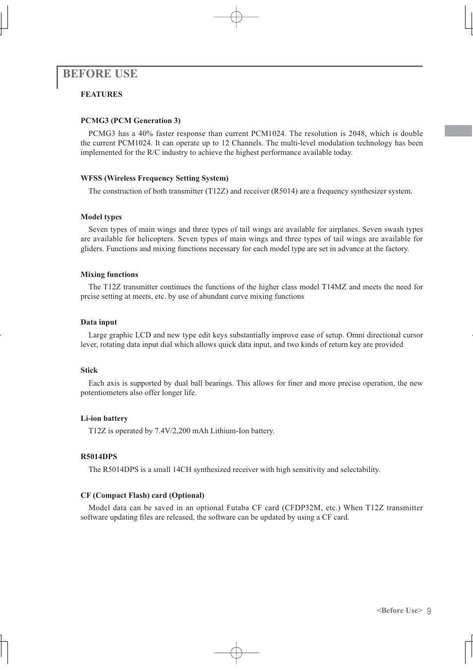 Before use | Futaba 12Z User Manual | Page 9 / 127