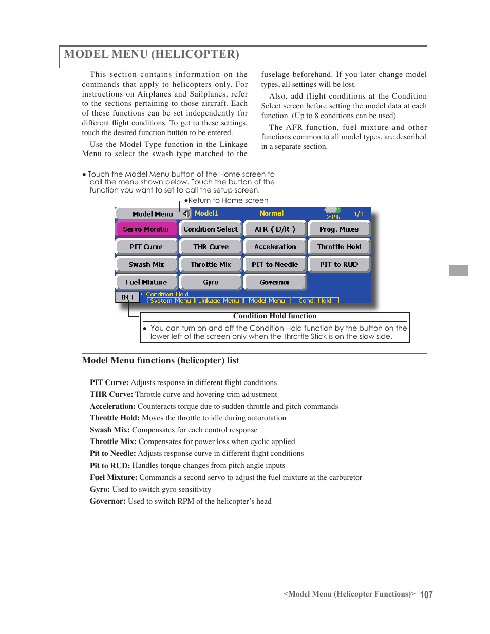 Model menu (helicopter) | Futaba 14MZ User Manual | Page 107 / 127