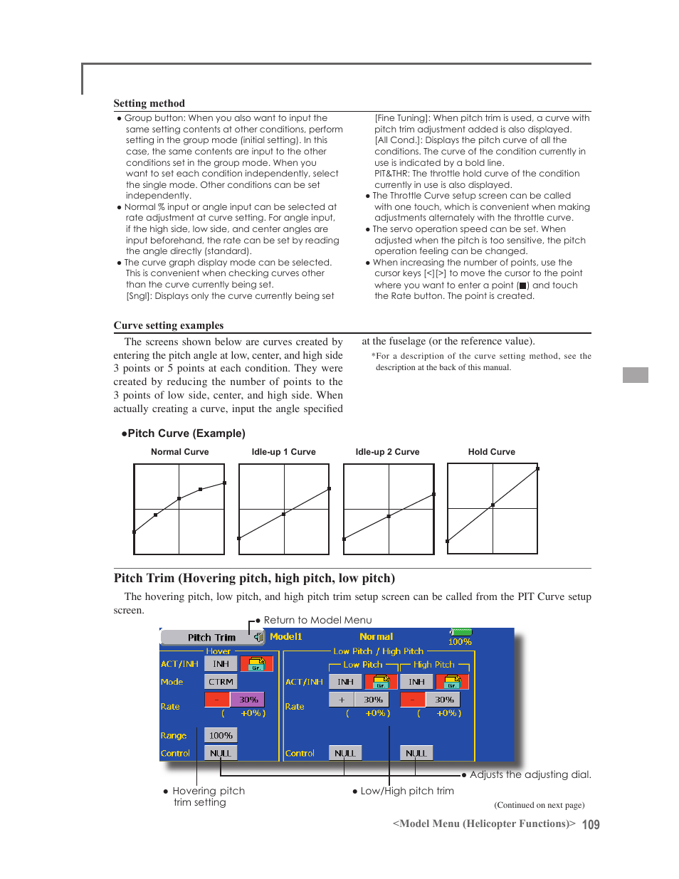 Pitch trim (hovering pitch, high pitch, low pitch) | Futaba 14MZ User Manual | Page 109 / 127