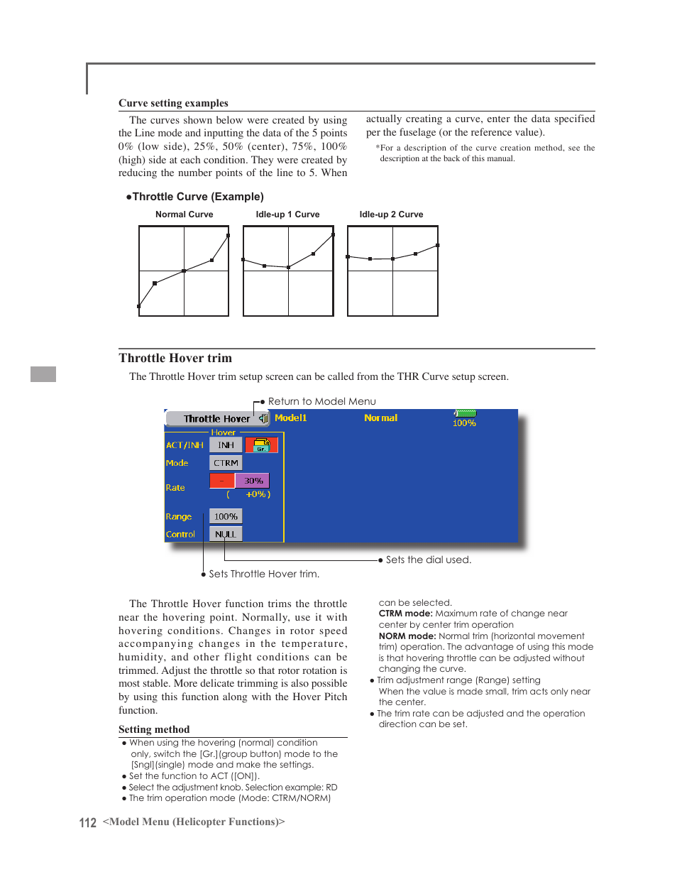 Throttle hover trim | Futaba 14MZ User Manual | Page 112 / 127