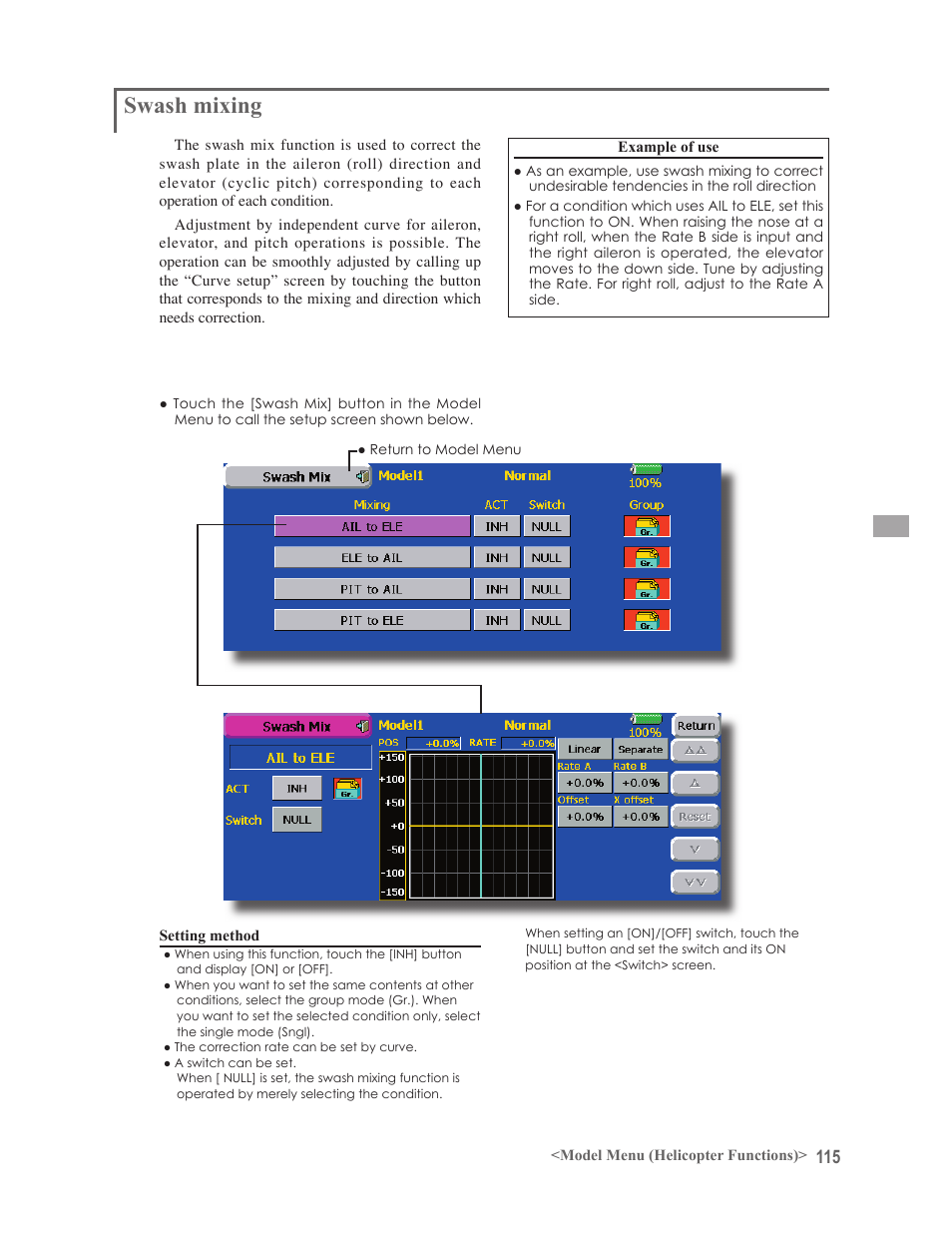 Swash mixing | Futaba 14MZ User Manual | Page 115 / 127