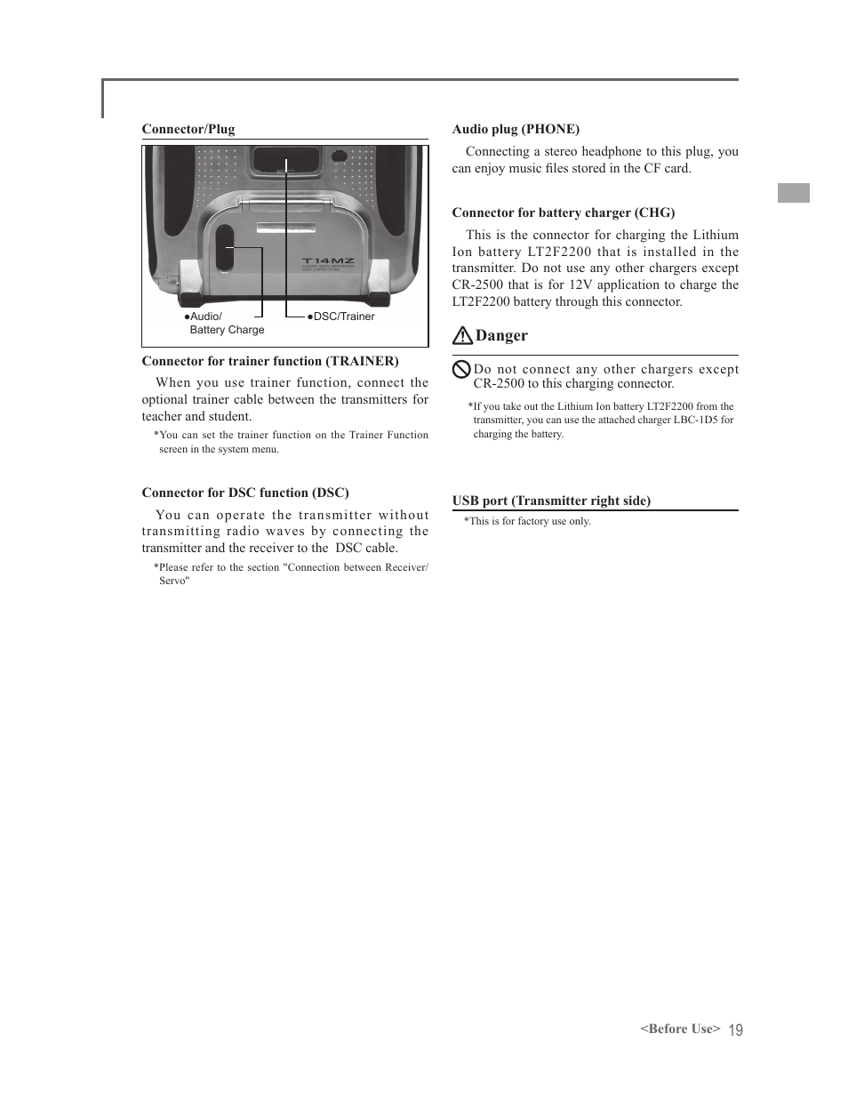 Danger | Futaba 14MZ User Manual | Page 19 / 127