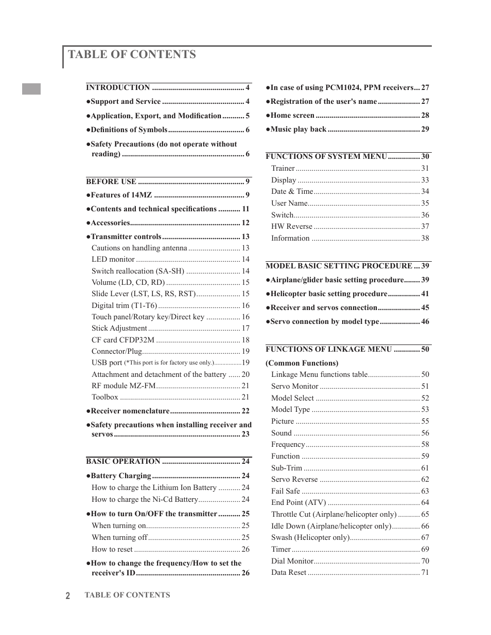 Futaba 14MZ User Manual | Page 2 / 127