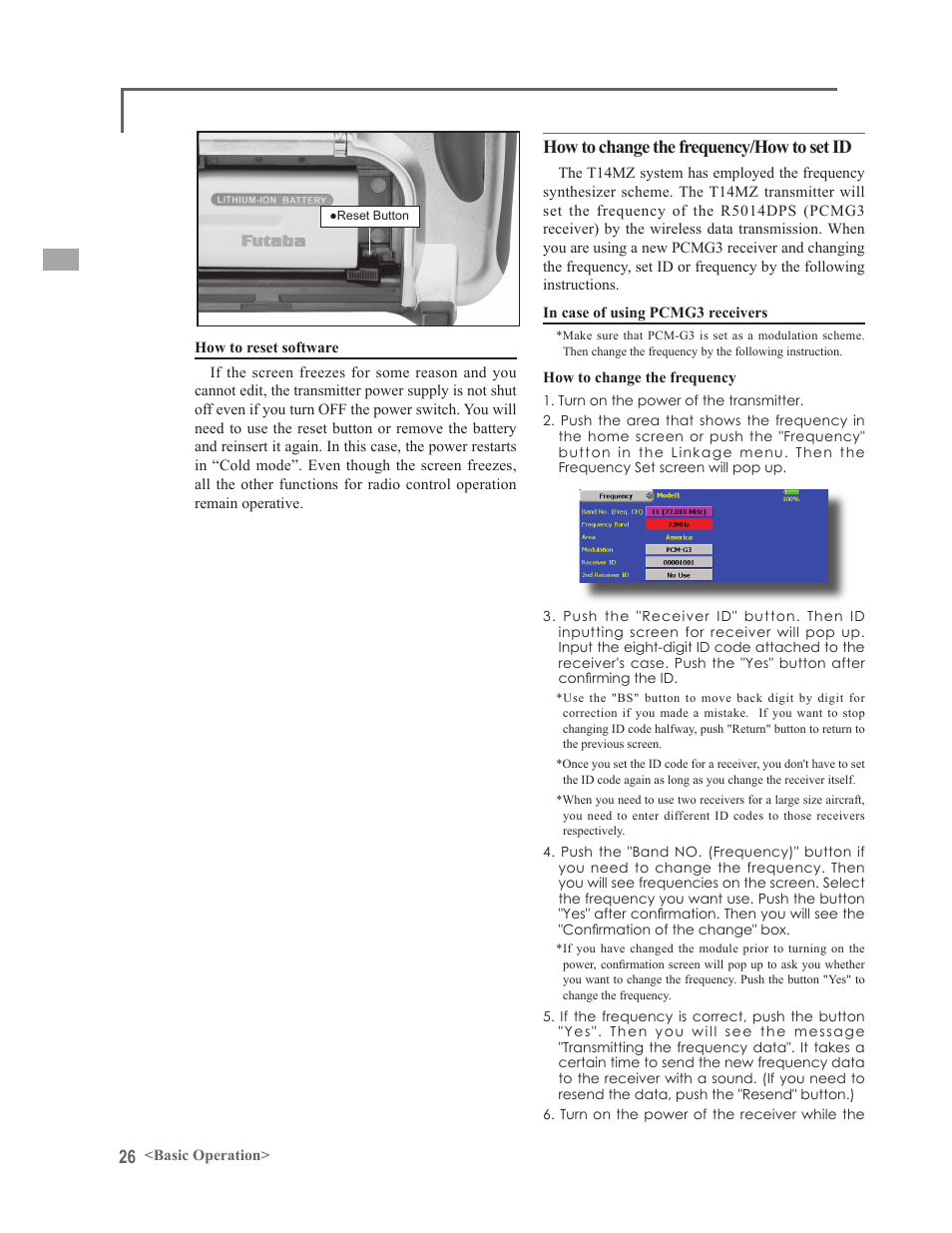 How to change the frequency/how to set id | Futaba 14MZ User Manual | Page 26 / 127